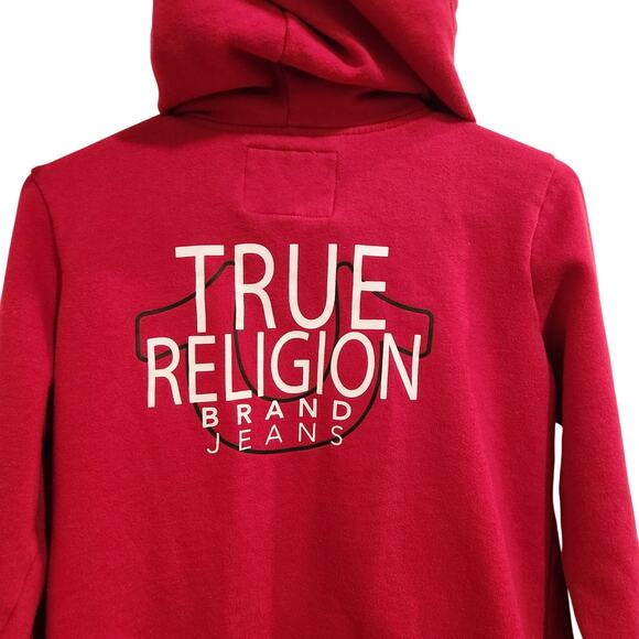 True Religion Classic Full Zip Hoodie Sweatshirt Graphic Print Casual Red Large - Picture 3 of 10